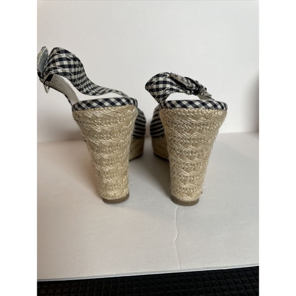 American Eagle Black Gingham Slingback Buckle Wedge Espadrilles Sandal Size 9 - Picture 8 of 14